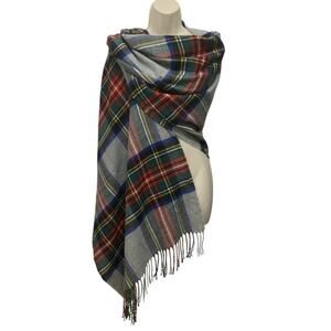 Banana Republic Plaid Blanket Scarf Wrap Shawl Fringe Soft Tartan Winter Holiday